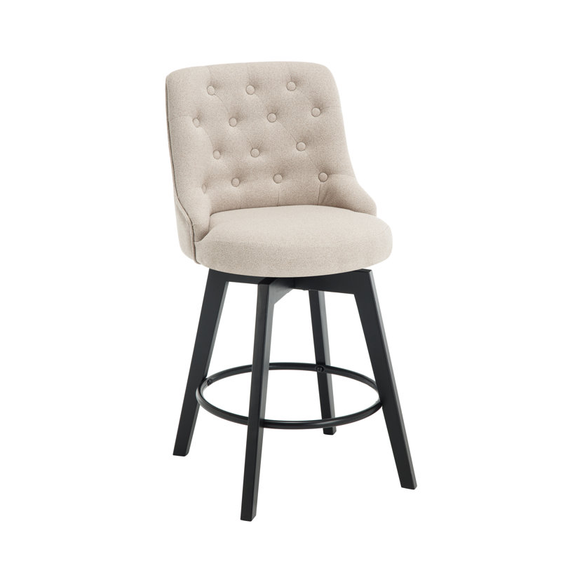 Tabouret de comptoir pivotant de 26 po avec pieds en bois, Lin beige