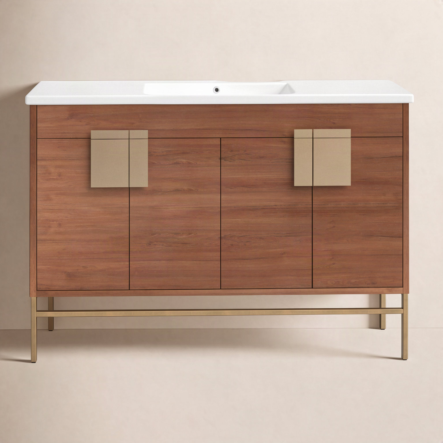 Maisie 48'' Single Bathroom Vanity, Walnut, Satin Brass