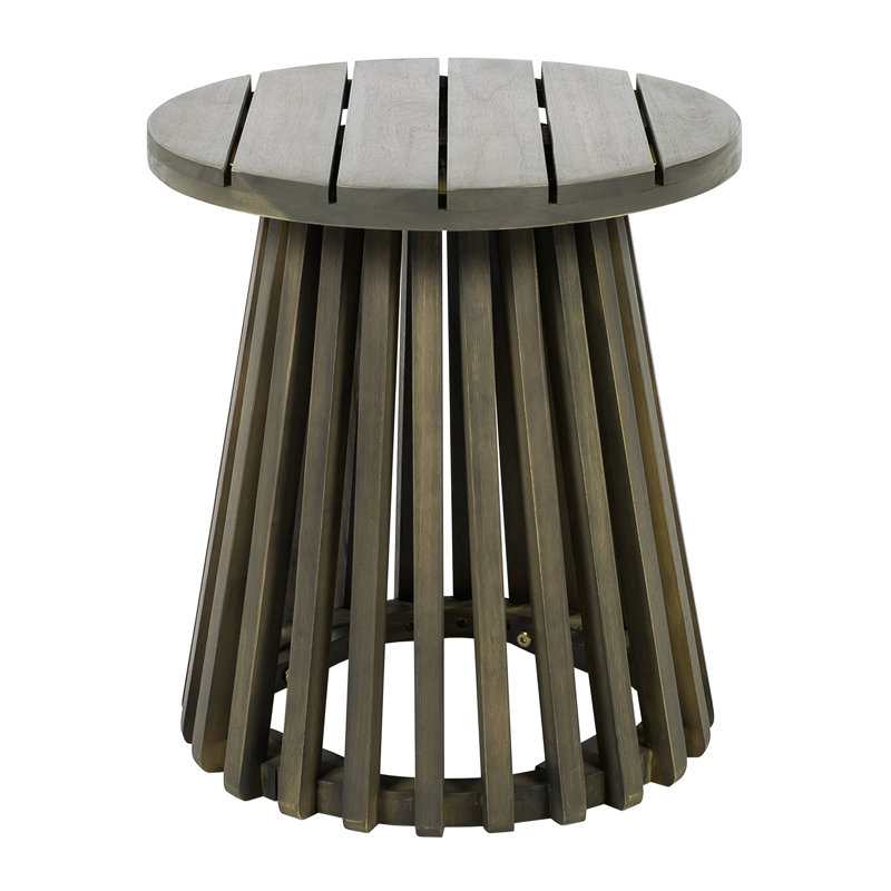 Outdoor Grey Wood Patio Side Table, 16.1 - Inch Diameter, Robust Support, Quick Assembly Finish Coffee Table For Backyard And Patio, Surface, Low Maintenance, Versatile Placement