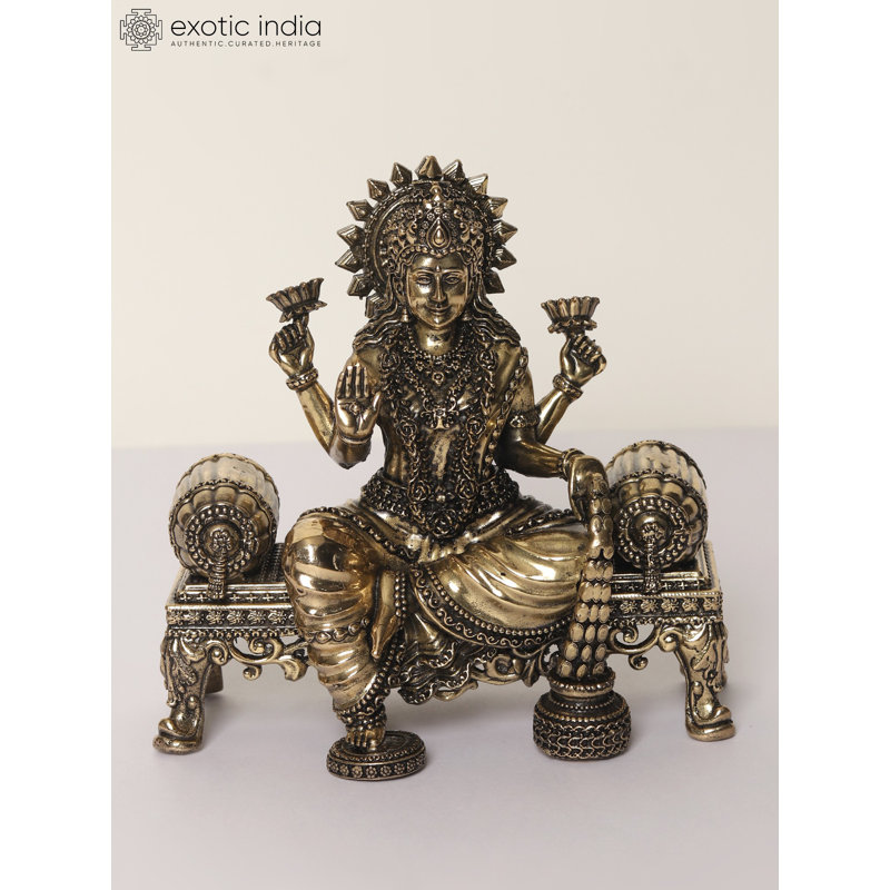 Statue de 5 po en laiton Lakshmi Ganesha Saraswati sur Singhasan