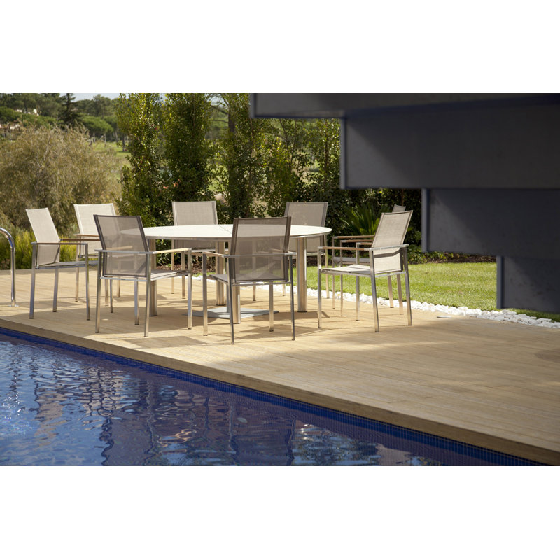 Mercury Steel & Teak Dining Sling Arm Chair, Titanium