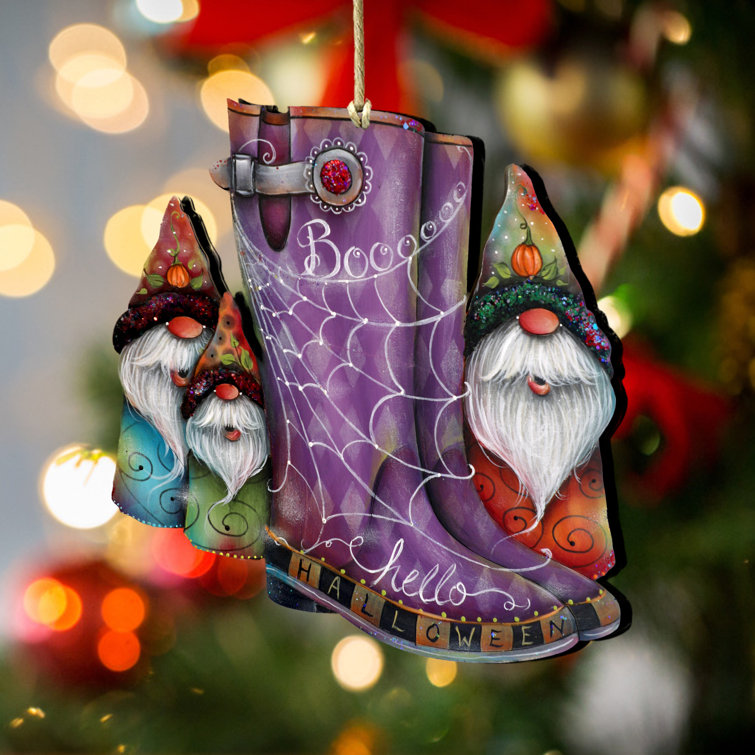 Designocracy Hello Christmas Boots Wooden Ornament by J. Mills