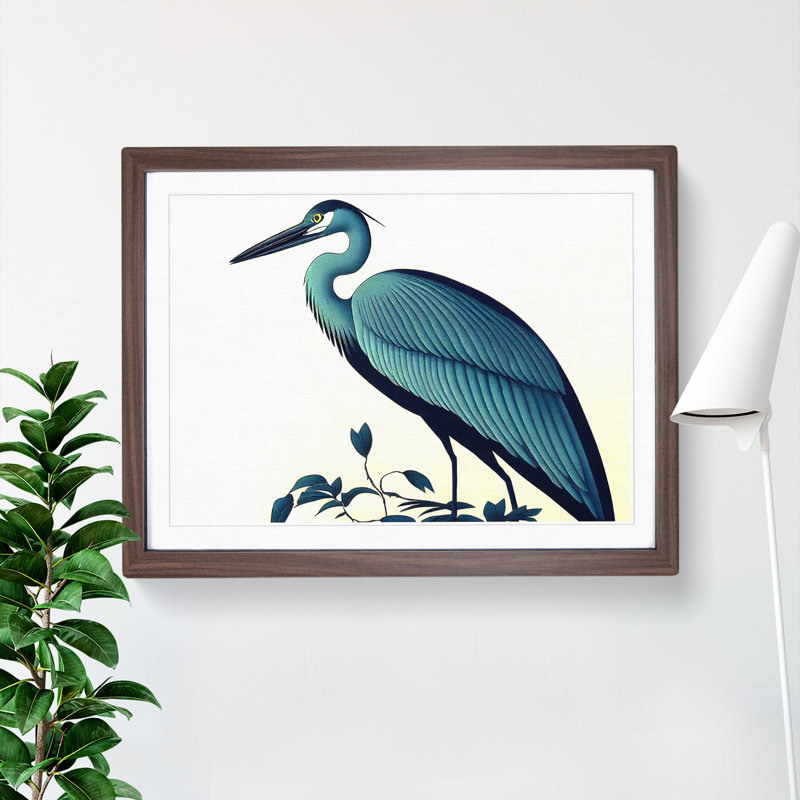 Incredible Heron Bird Framed Print, 34cm H x 46cm W x 2cm D, Walnut
