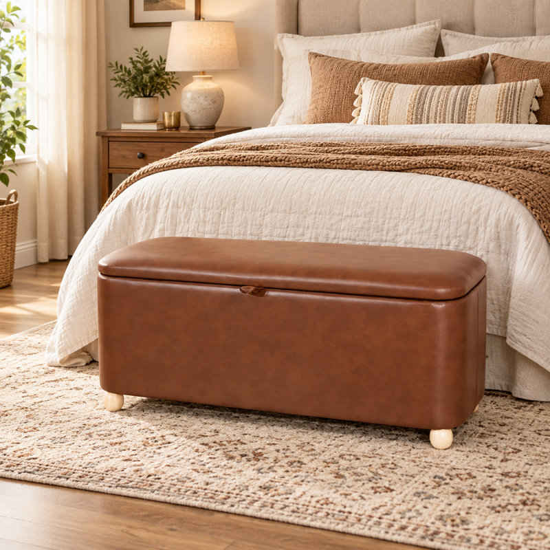 40" Faux Leather Storage Ottoman Bench For Living Room