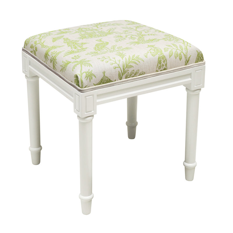 Tabouret de coiffeuse en lin gris Camiah, Blanc cassé, Vert chartreuse