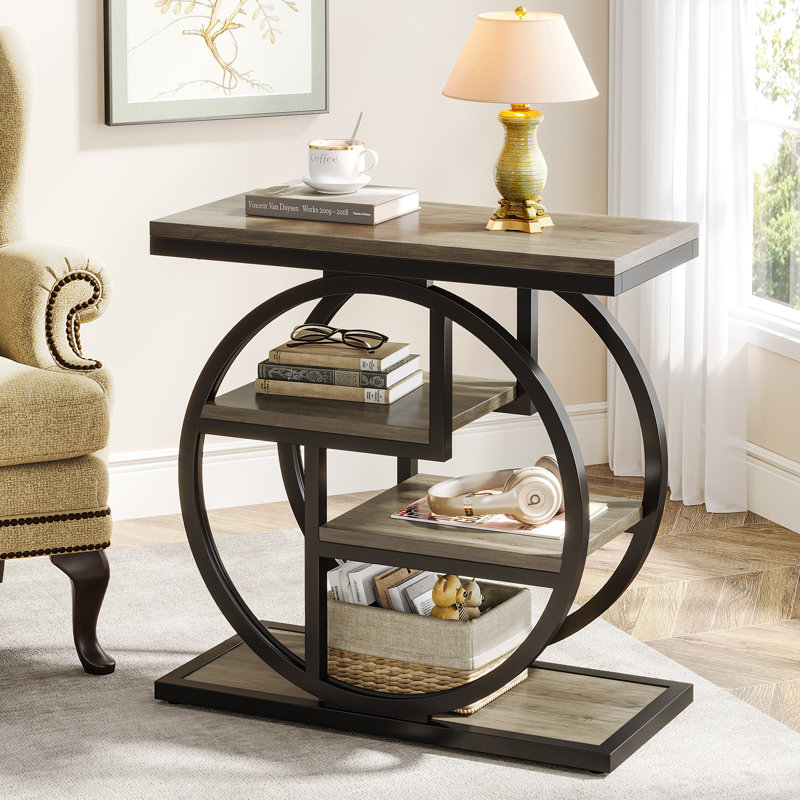 Wood and Metal 4-Tier End Table, Gray, Black