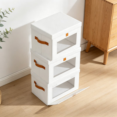 Grands bacs de rangement pliables en tissu avec poignées et fenêtre transparente - Boîtes de rangement de placard à ouverture frontale avec couvercles, contenants décoratifs empilables robustes pour la maison, le dortoir, le salon