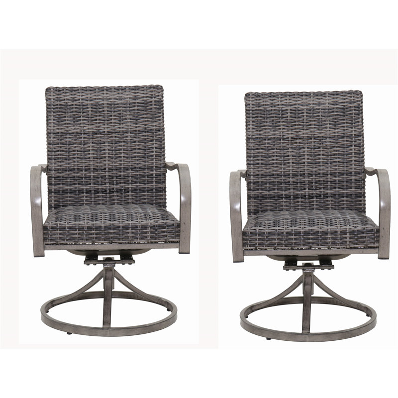 2PCS Outdoor Wicker Swivel Dining Chair  – Water Washed Cotton Chair .Sturdy Iron Frame For All-Weather Patio Use