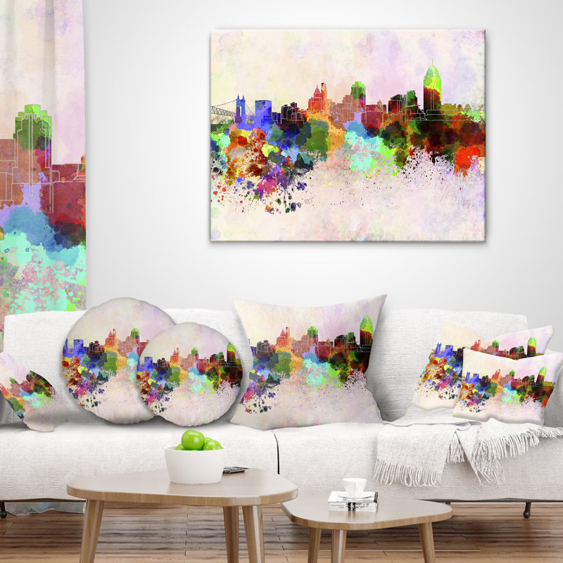 Coussin Cincinnati Skyline - Cityscape, Rectangulaire, 12 po x 20 po