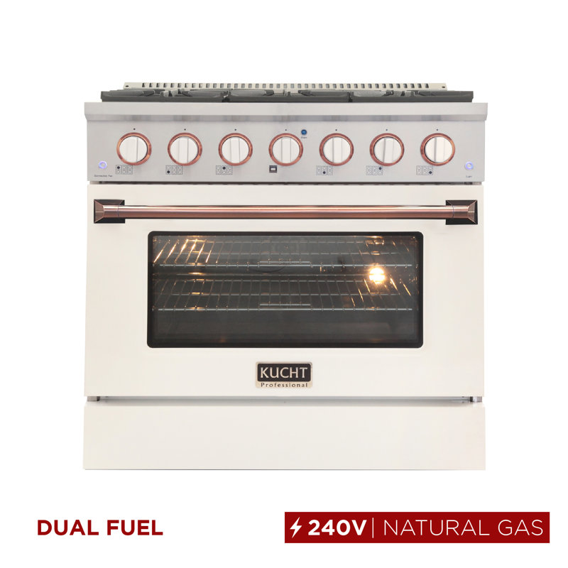 Kucht 36'' W Dual Fuel Free Standing Range, White/Rose Gold, Natural Gas