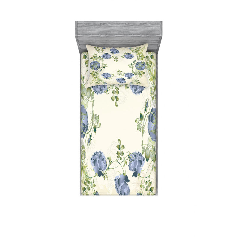 Microfiber Floral Sheet Set, Twin XL Sheet Set with Fitted Sheet