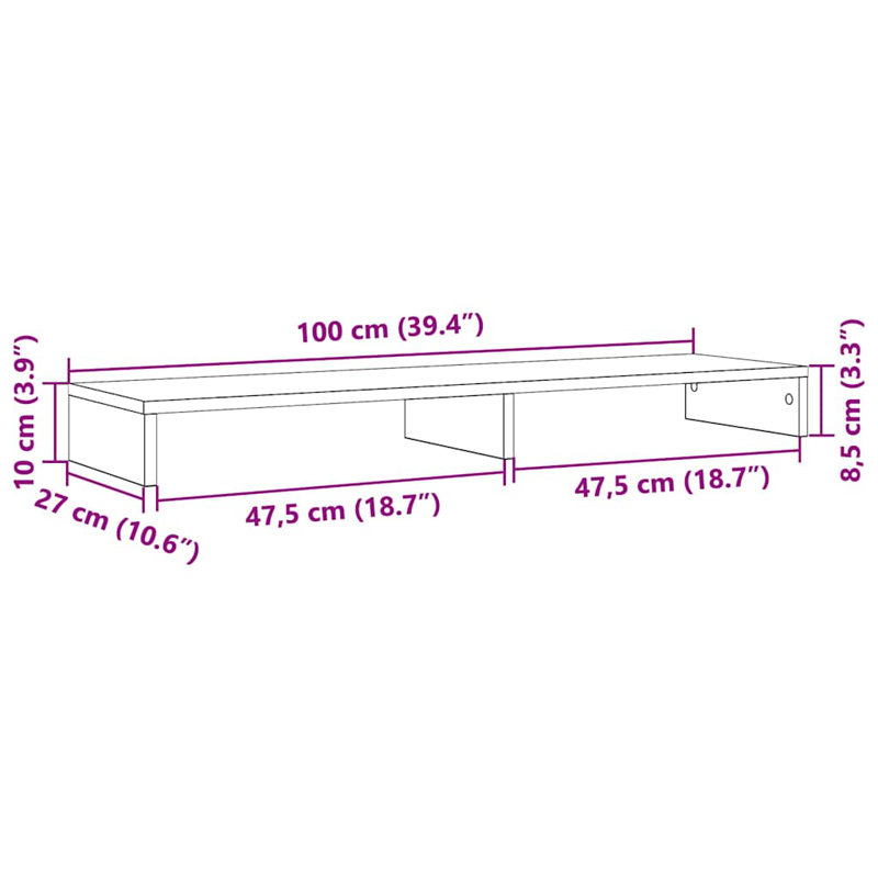 Bata Manufactured Wood Monitor Stand, 10cm H x 100cm W x 27cm D, Black Oak