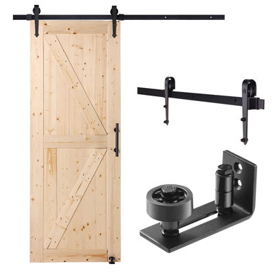 Sliding Barn Door with Hardware Kit, 30" x 84", Spruce Wood, 8-in-1 Floor Guide