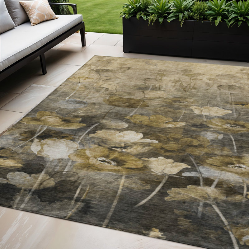 Tapis d'intérieur lavable floral beige taupe 5 pi x 8 pi