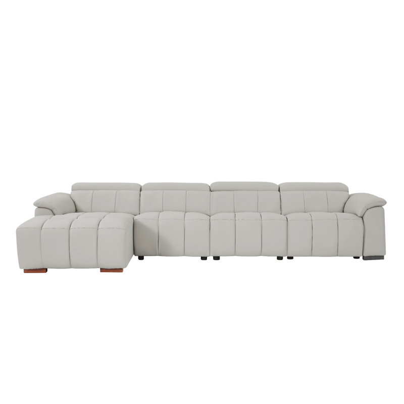 4 Seats Wall-Hugger Reclining Sofa Modern Electric Control Genuine Leather L Shaped Couch