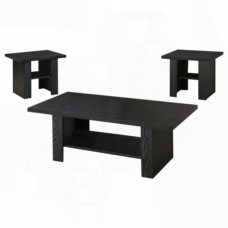 Ensemble de 3 tables basses en chêne noir avec tablette inférieure