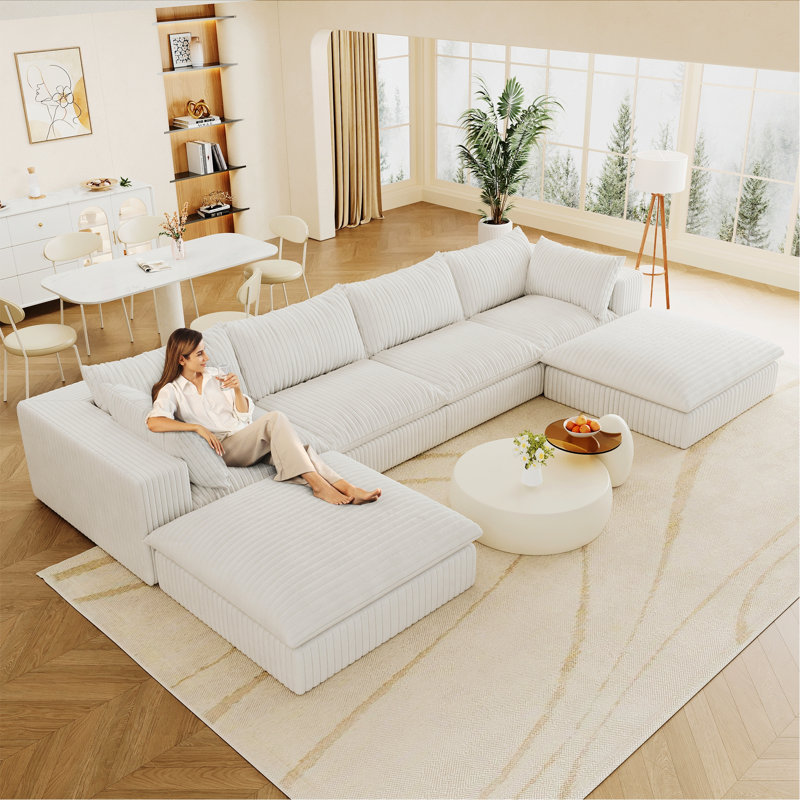 Canapé, canapé moderne avec coussin amovible, H 24 po x l 157,6 po x P 78,8 po, White