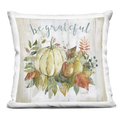 Be Grateful Harvest Gourds Decorative Printed Throw Pillow, design by Livi and Finn