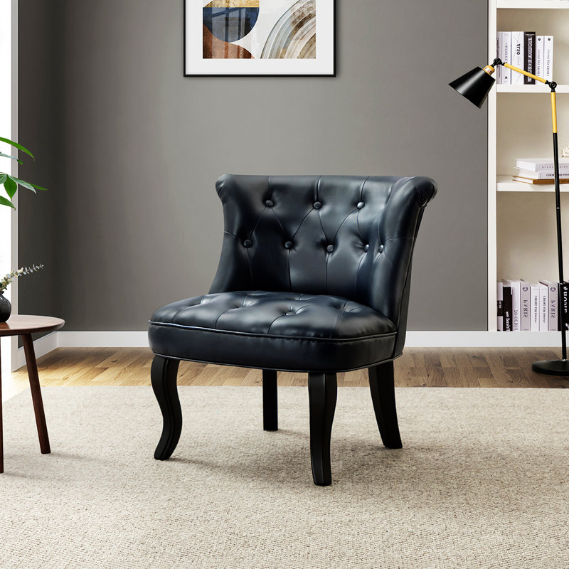 Chaise d'appoint capitonnée l 25,5 po, Similicuir bleu marine