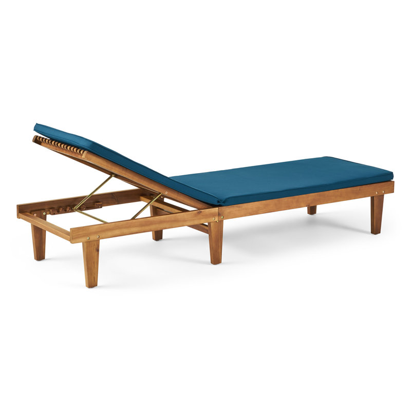 Chaise longue inclinable avec coussin Moulton, Structure teck / coussins bleu