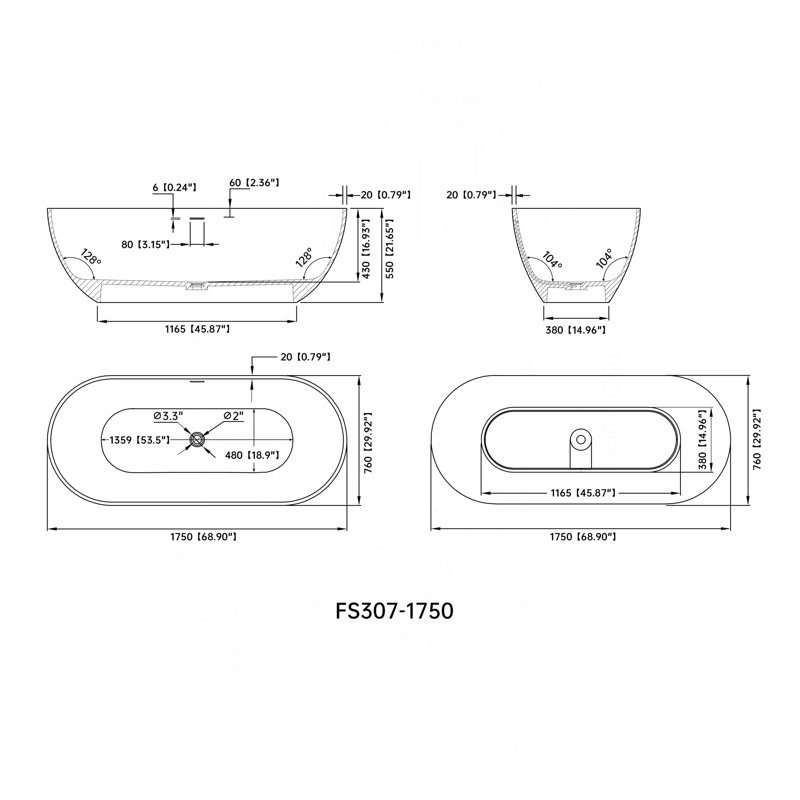 69 Inch Solid Surface Soaking Bathtub - Deep Soak Freestanding Tub, Matte Black