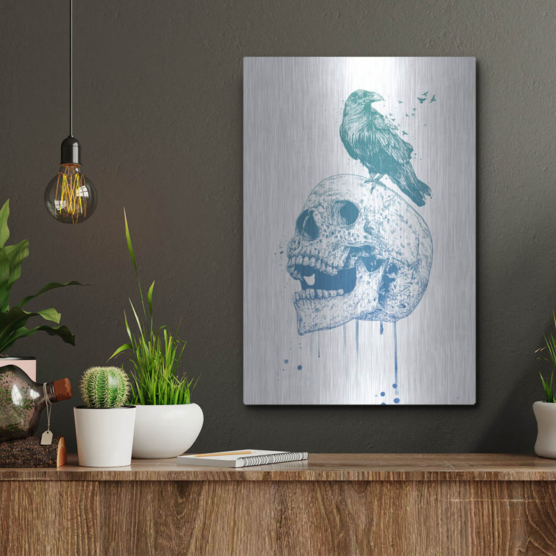«New Skull» par Balazs Solti, art mural en métal, H 16 po x l 12 po