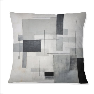 Grey Suprematism Geometric Serenity I - Abstract Suprematism Printed Throw Pillow