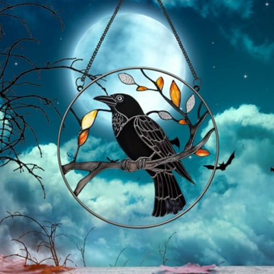 Crow Stained Metal Window Hangings,Crow Decorations For Halloween, Bird Suncatcher For Windows,Balconies,Yards,Walls