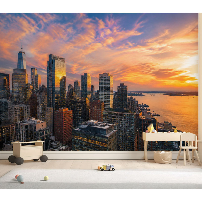 Papier peint adhésif auto-adhésif Chicago Sunset Time, L 69 po x l 96 po