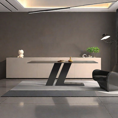 Modern Black Slate Dining Table with Steel Base
