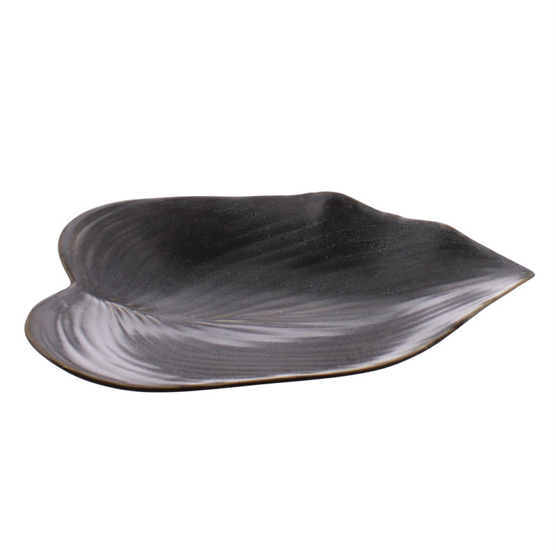 Stancil 7" Dark Brown and Gold Ceramic Leaf Tray