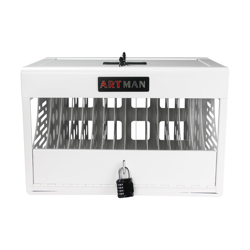 Station de charge pour 16 ordinateurs portables / tablettes, armoire de charge pour iPad / Chromebook / ordinateurs portables, chariots de rangement pour ordinateur portable et tablette pour salle de classe / bibliothèque / bureau / verrouillable, blanc