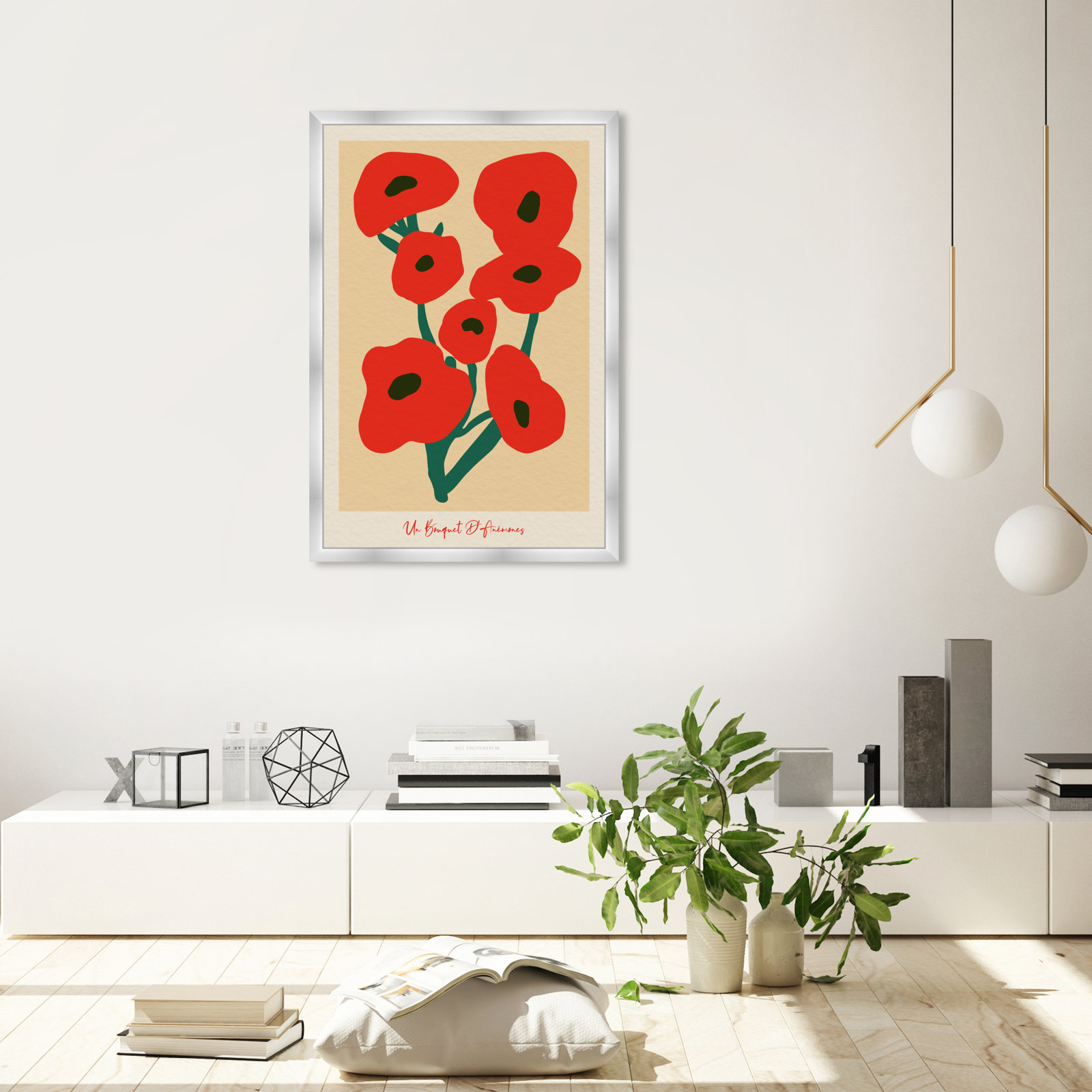 Modern Red Flower Bouquet by Oliver Gal, Silver, 38" H x 26" W