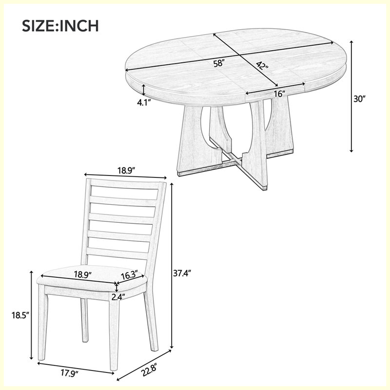Modern Round Extendable Dining Table Set with 16" Removable Middle Leaf, Natural, Natural