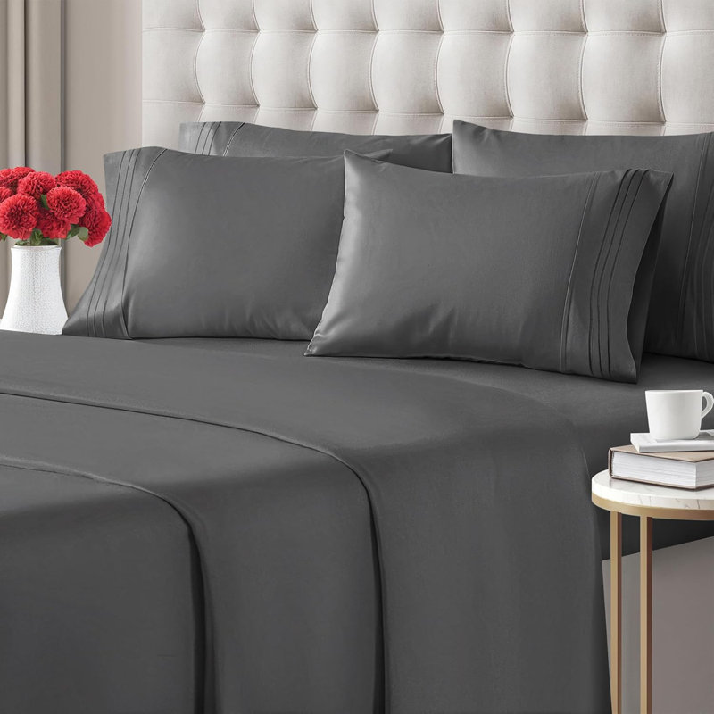 6 Piece Sheet Set, Soft Cooling Bed Sheets, Breathable & Wrinkle Free, Hotel Luxury Bedding, Dark Gray
