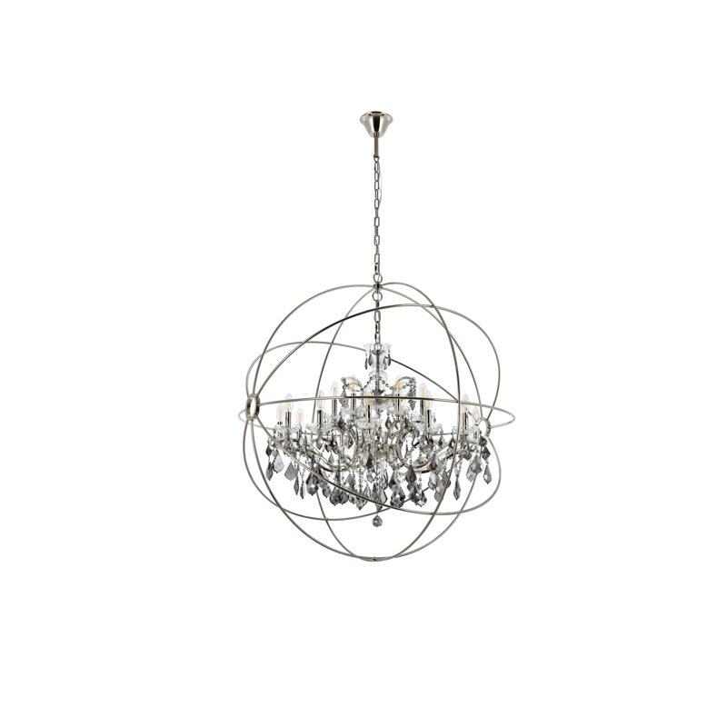 Geneva Polished Nickel 18-Light Globe Chandelier with Silver Shade Crystals
