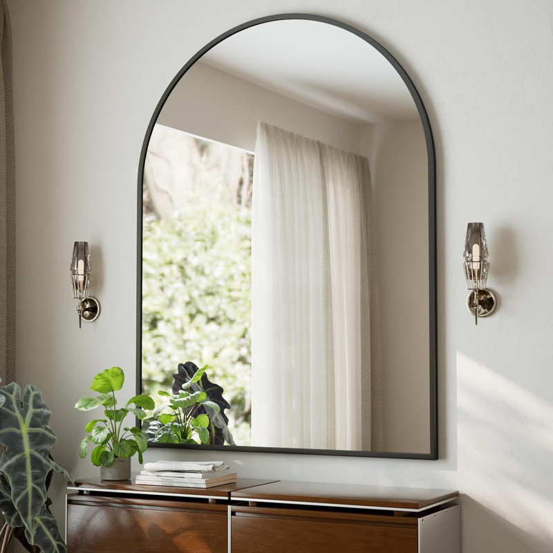 36"x48" Arched Bathroom Mirror - Black Wall Mounted Vanity Mirror Aluminum Alloy Frame Large Arch Wall Mirror for Living Room, Bedroom and Entryway