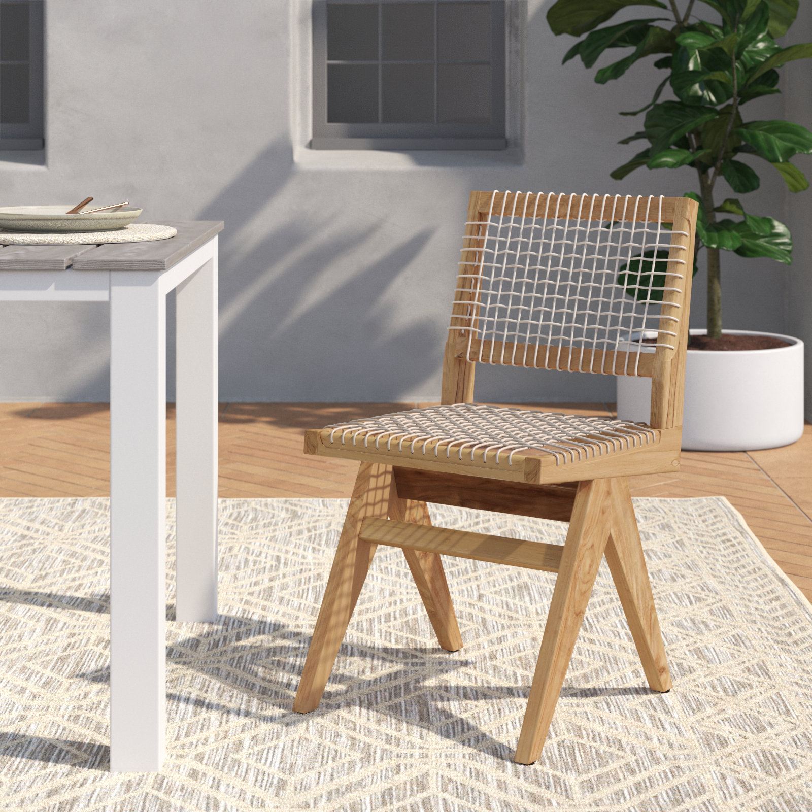 Alandra Wood Premium All-Weather Wicker Outdoor Dining Side Chair