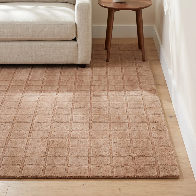 Meile Contour Blush Hand-Woven Geometric Wool Area Rug, Rectangle 7'10" x 10'