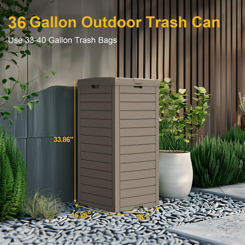 31 Gallon Outdoor Trash Can with Tiered Lid & Drip Tray, Waterproof Resin Waste Bin, Durable Lightweight Garbage Container for Patio, Kitchen, Backyard & Office