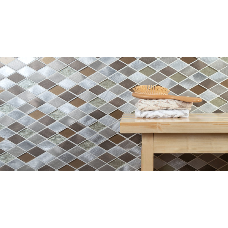 Carrelage mosaïque en métal et verre à rebord droit 2 po x 2 po Twilight Series, Terre / gris