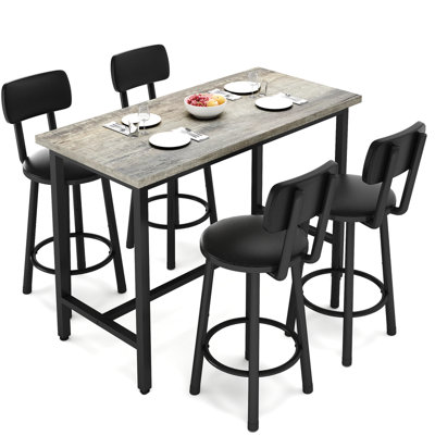 Ensemble table de bar et 4 tabourets de bar, table de salle à manger haute avec tabourets rembourrés et dossier, mobilier de cuisine/coin repas pour petits espaces