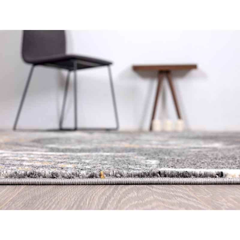 Tapis gris tissé à la machine Genebern, Rectangle 4 pi x 6 pi