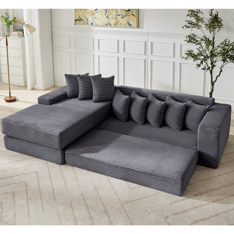 Canapé modulaire moderne en velours côtelé Veyra, Polyester gris foncé