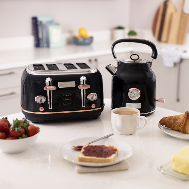 Charles Bentley Kettle & Toaster Set, Black/Rose Gold