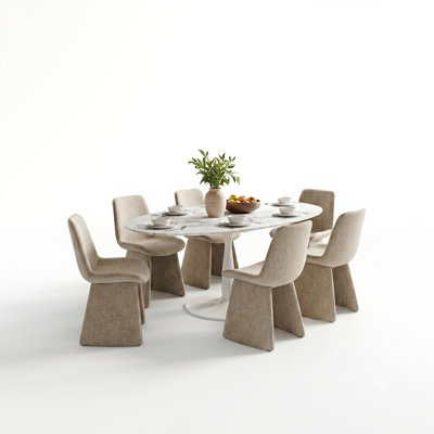 Ensemble de table de salle à manger ovale 59 po avec 6 chaises rembourrées Theodore