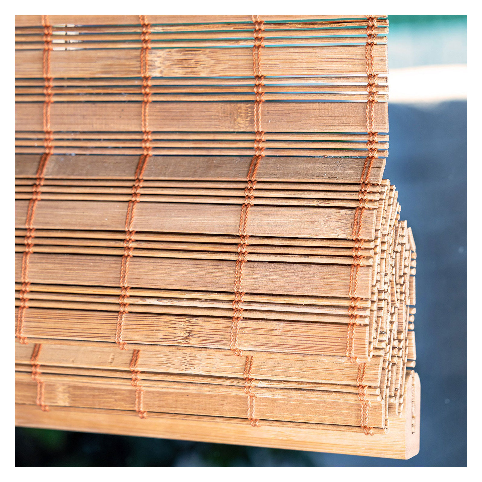 Cordless Light Filtering Woven Wood Bamboo Roman Shade with Valance, Squirrel, 24"W x 74"L