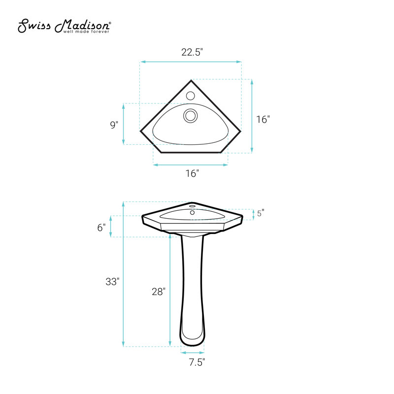 St. Tropez St.Tropez Corner Two-Piece Pedestal Sink