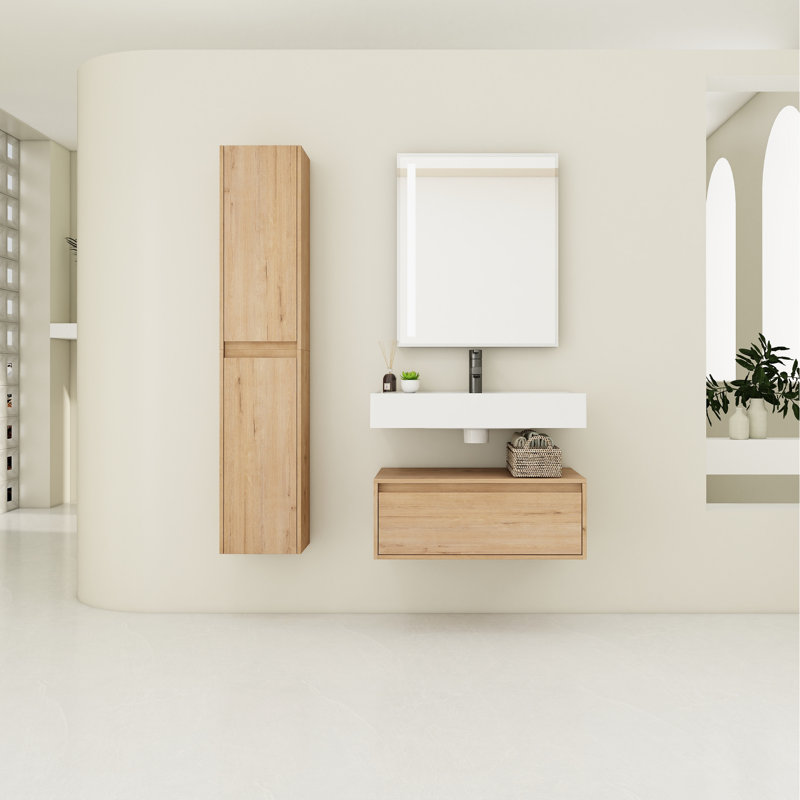 Meuble-lavabo mural 30 po avec lavabo en résine et rangement latéral