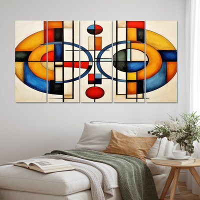 Yellow And Blue Exploring Dimensions - Abstract Shapes Canvas Print - 5 Equal Panels